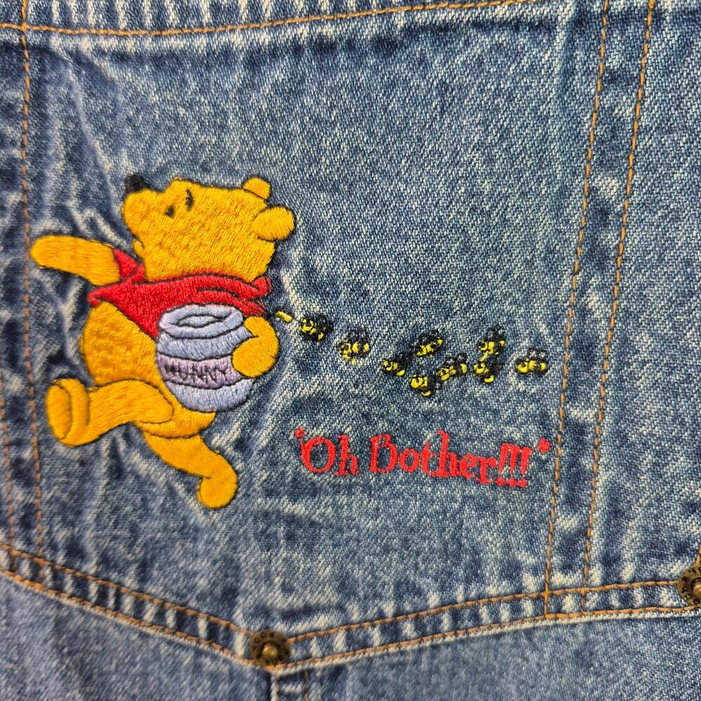 Winnie the Pooh Oh Bother Embroidered Blue Denim Carpenter Jeans Overalls Large - Picture 2 of 8